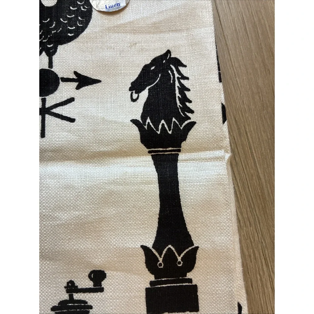 VTG Pure Belgium Linen Kitchen Tea Towel Cream & Black Cottagecore 16x29